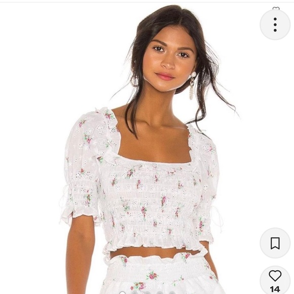 For Love and Lemons stretch smocked floral top - Picture 4 of 4